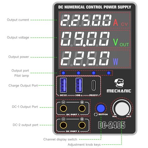 Лабораторный блок питания Mechanic DC-2405+, до 24 В, до 5 А, 120 Вт Превью 4