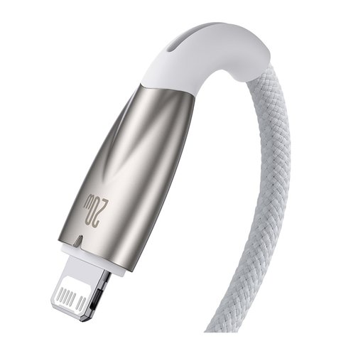 Cable USB Baseus Glimmer, USB tipo C, Lightning, 100 cm, 20 W, blanco, con revestimiento de nylon, con indicador, #CADH000002 Vista previa  3