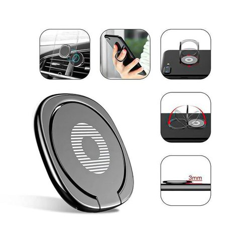 Soporte Baseus Privity, base pegante, anillos, plateado, metal, #SUMQ-0S Vista previa  1