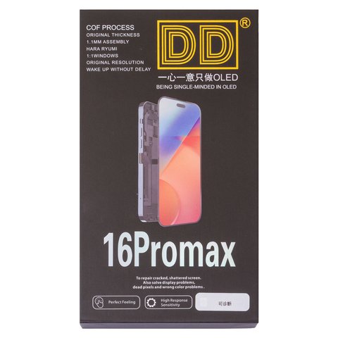 Pantalla LCD puede usarse con iPhone 16 Pro Max, negro, con marco, High Copy, sin error, (OLED) hard diagnosable, DD-OLED Vista previa  1