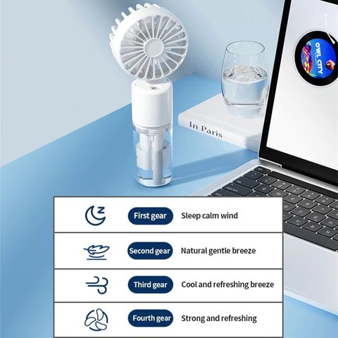 Вентилятор F2, белый, с функцией увлажнения, с аккумулятором, ручной, настольный, USB тип-C Превью 2